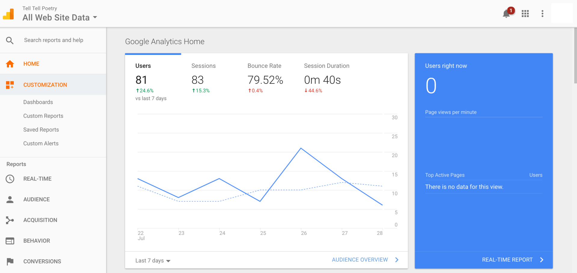 A screenshot of a google analytics dashboard showing a graph.
