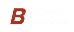 Dark red letter B on a white background