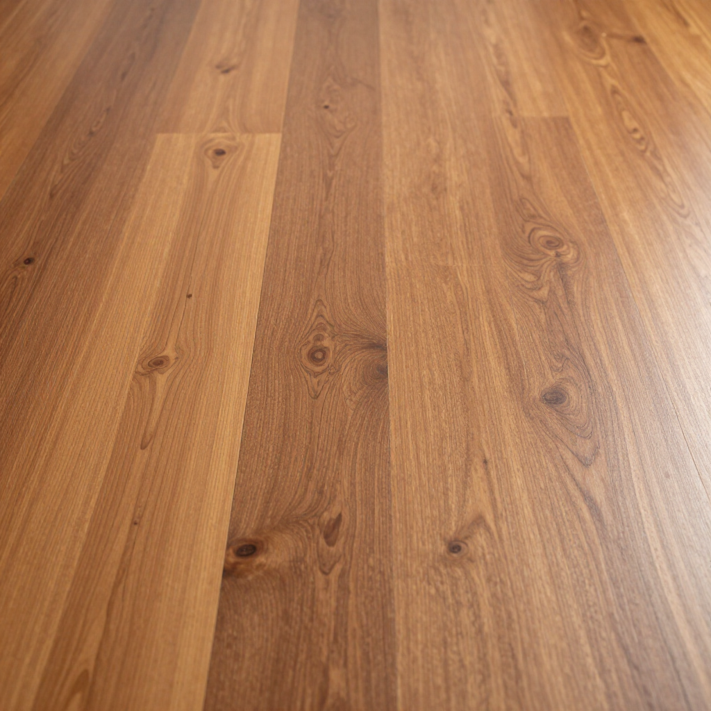 Close-up of warm-toned wooden floorboards with visible grain and knots