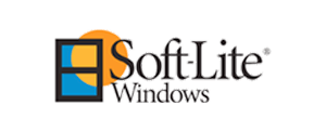 A logo for soft lite windows with a picture of a window