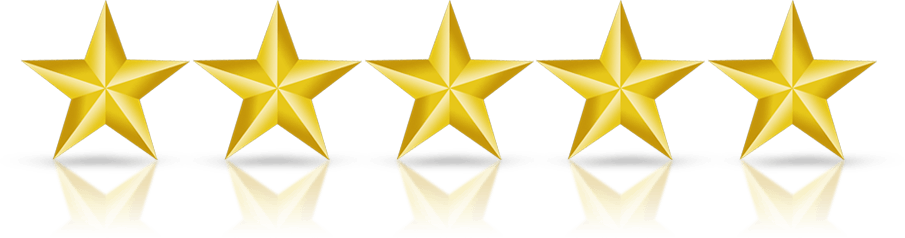 Five gold stars in a row on a white background