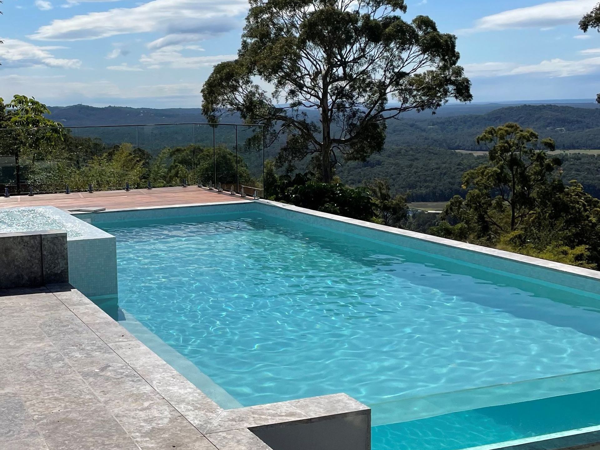 A swimming pool overlooking the Sunshine Coast Hinterland.