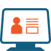 An icon of a computer monitor with a person on the screen.
