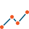 A blue and orange graph with circles and lines on a white background.
