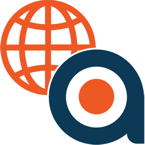 A logo with a globe and a letter a