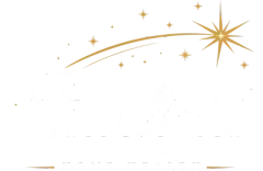 Gold shooting star with small sparkles on a white background