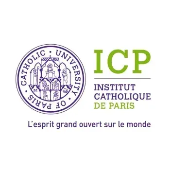 ICP Institut Catholique de Paris logo in purple and green with the motto “L’esprit grand ouvert sur le monde”