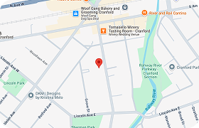 Map of Cranford, NJ with a red location marker near the intersection of South Avenue and Walnut Street.