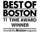 Best of Boston 11-time award winner badge, black text on white background, awarded by Boston magazine