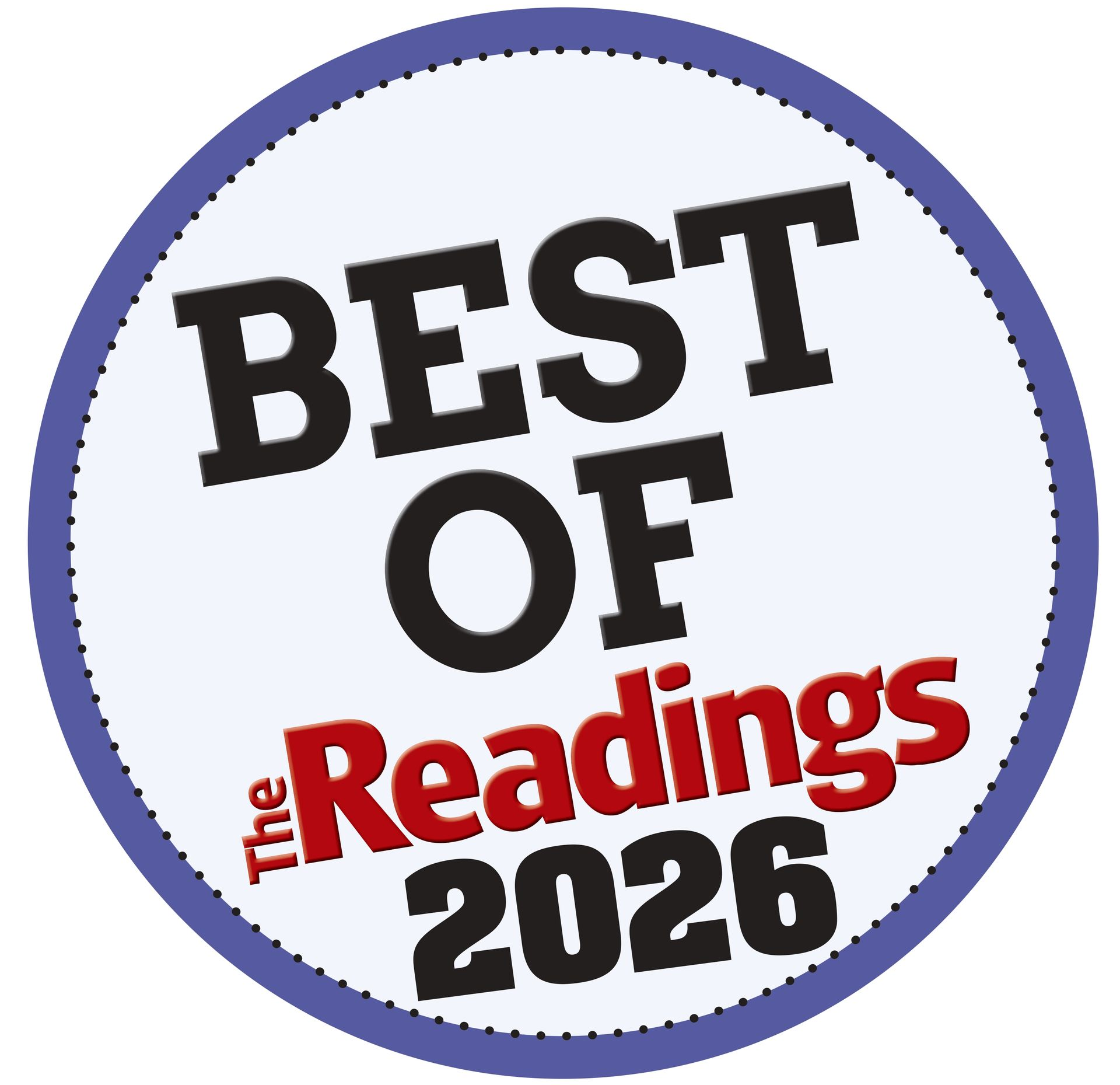“Best of the Readings 2026” circular badge in black and red with a blue border