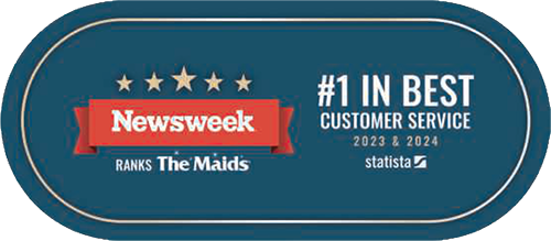 Newswire “Ranks the Maids” badge: #1 in customer service 2023–2024, teal and red emblem.