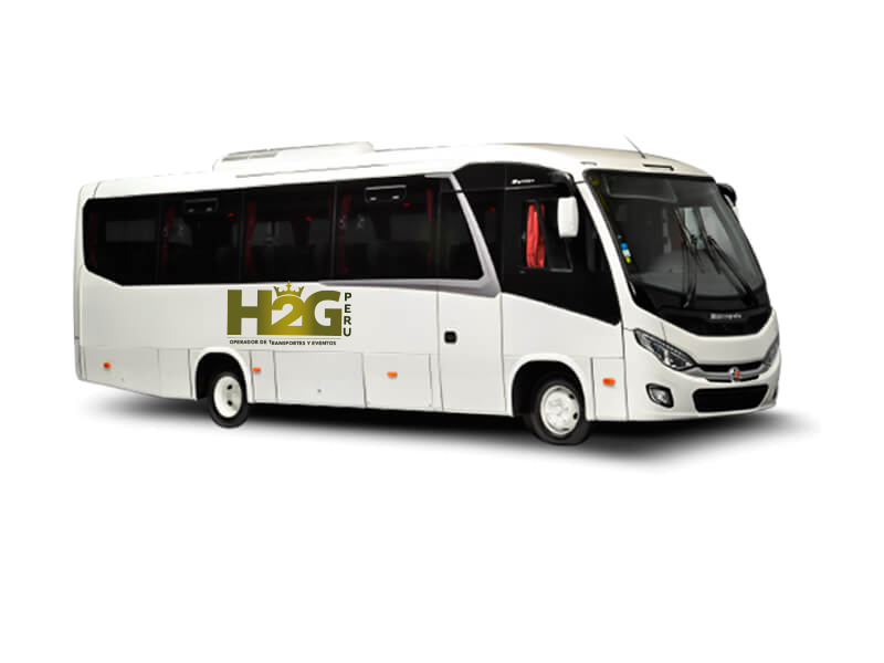 Autobús lanzadera H2G blanco sobre un fondo blanco liso