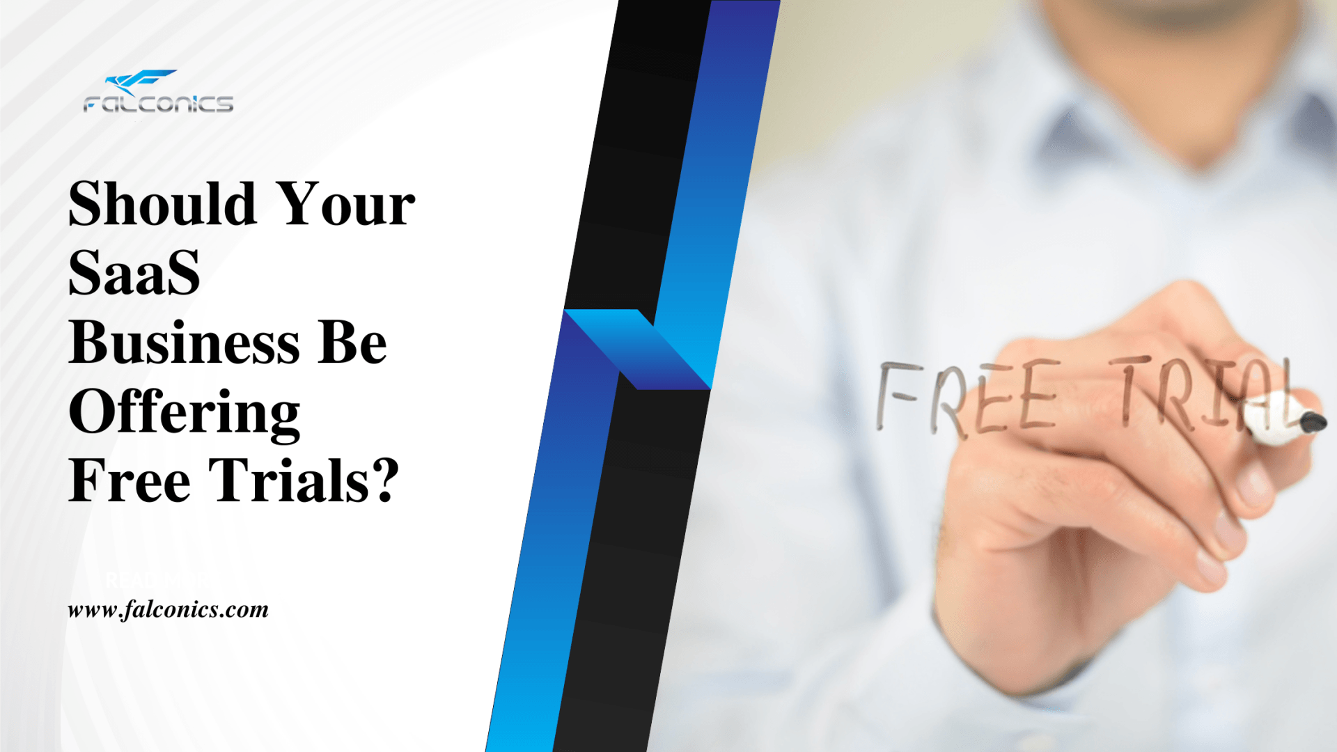 A man is writing the word free trial on a whiteboard