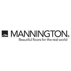 Mannington logo: Black square with abstract design, company name, and tagline 