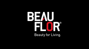 Beauflor logo: white text on black background; red accent on