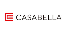Casabella logo: red and white geometric design to the left of the word 