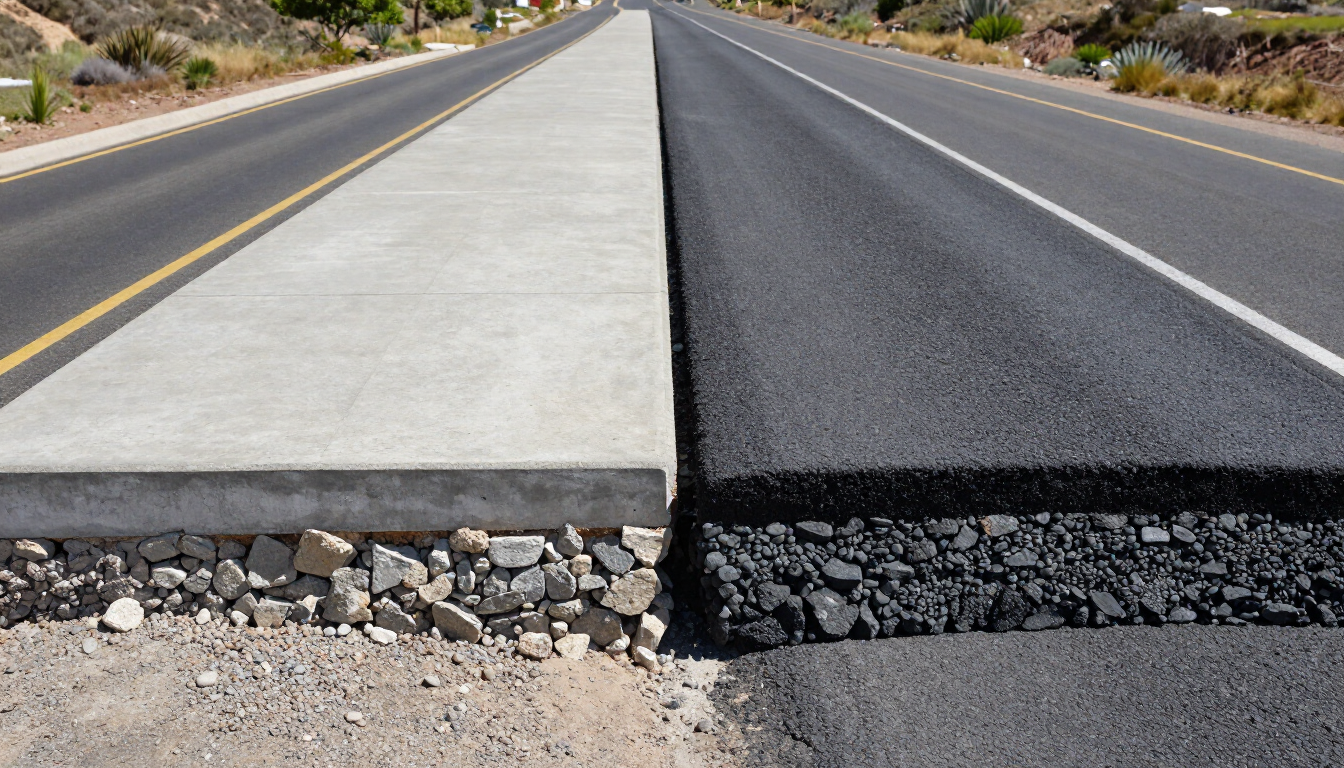 Pavimento rígido y pavimento flexible en una carretera