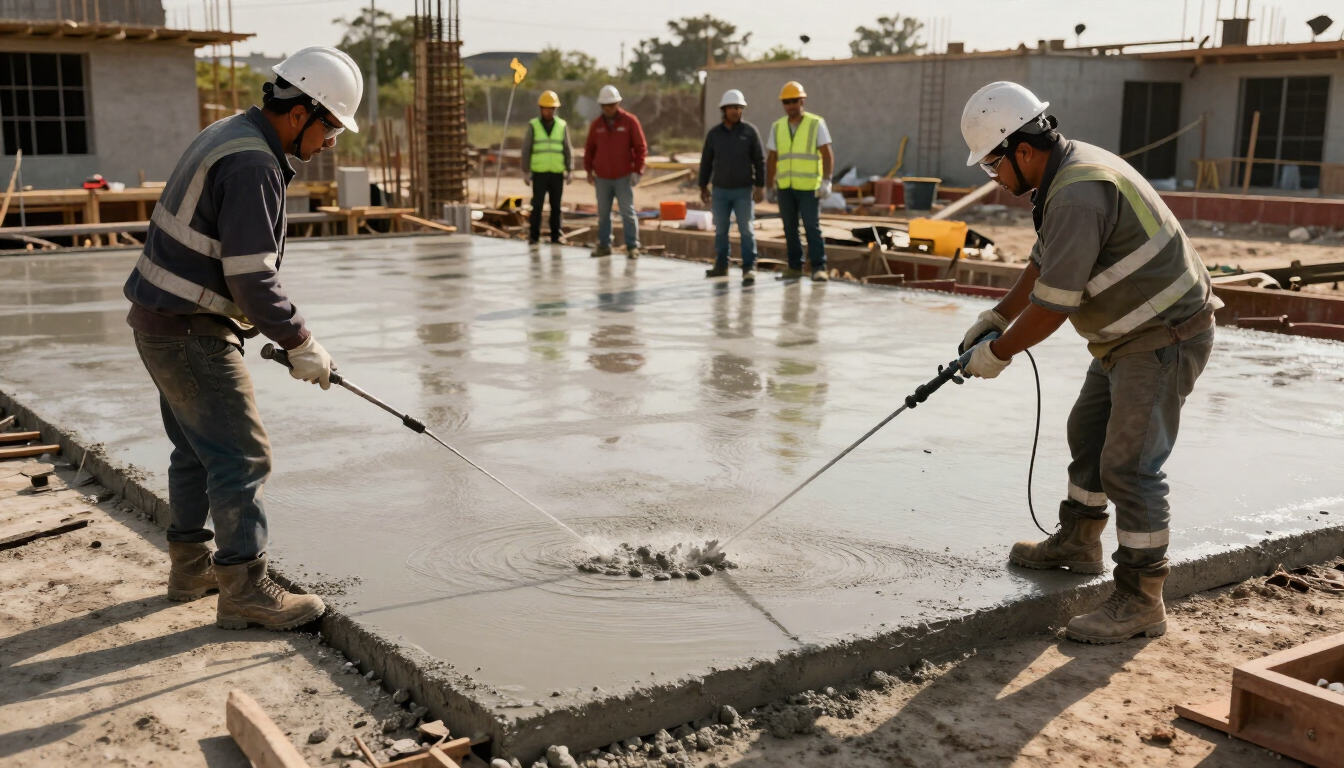 Curado de losa de concreto recién colocado