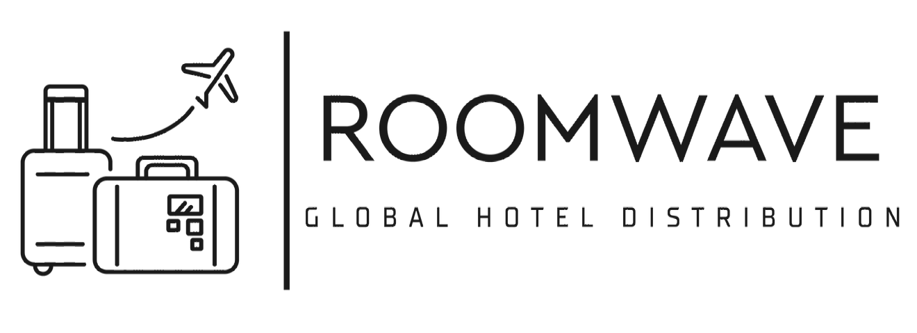 Roomwave logo with luggage, airplane, and text 
