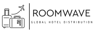 Roomwave logo with luggage, airplane, and text 