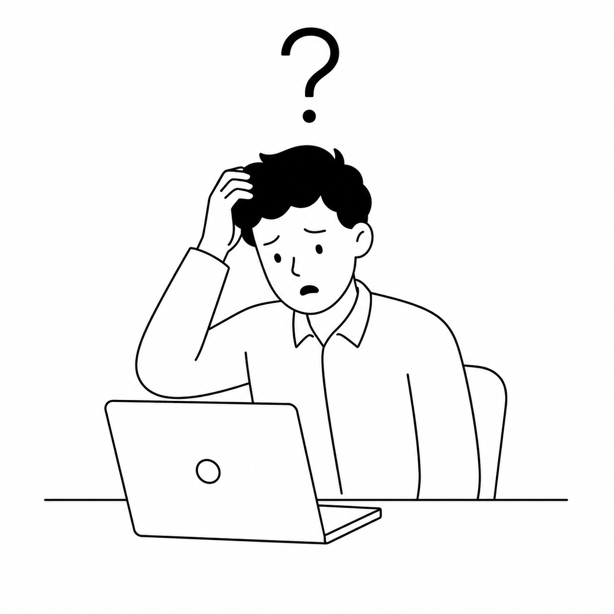 Un uomo è seduto alla scrivania, circondato da pile di documenti e da un computer portatile. Ha un'espressione preoccupata.