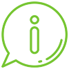 A green speech bubble with a letter i inside of it.