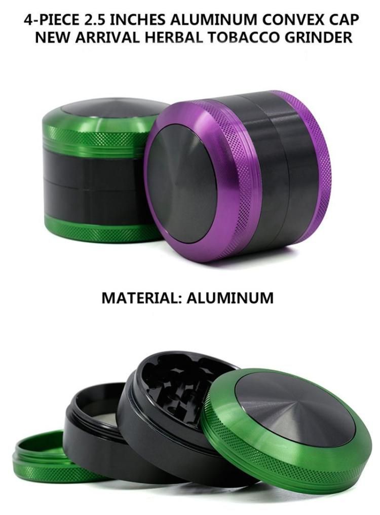 A 4 piece 2.5 inches aluminum convex cap new arrival herbal tobacco grinder