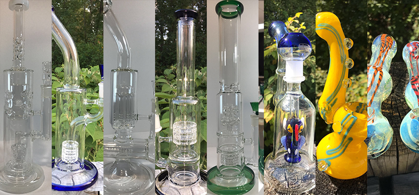 There are many different types of bongs in this picture