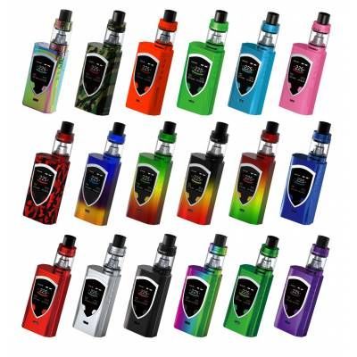A bunch of different colored electronic cigarettes on a white background