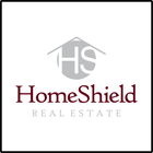 HomeShield Real Estate logo: grey house icon with HS initials, maroon text, white background.