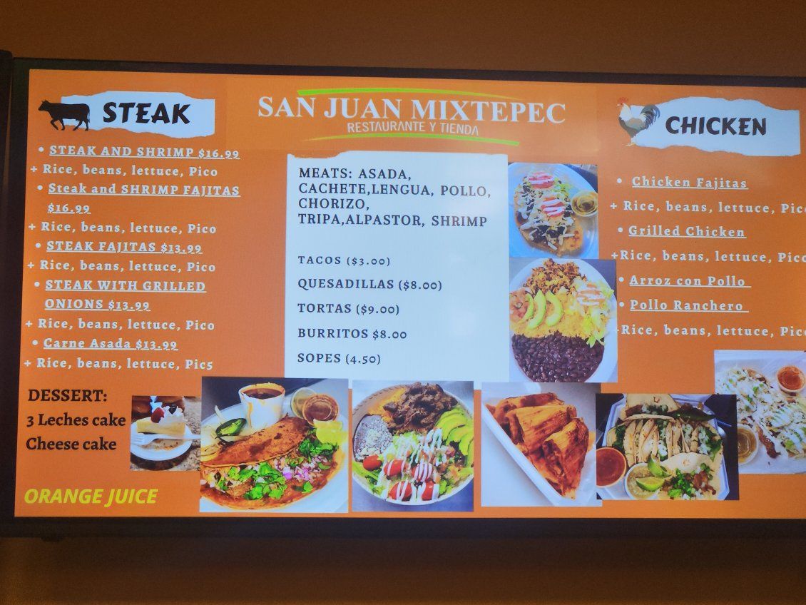 Weekly Menu | San Juan Mixtepec Resturente'a Y Tienda