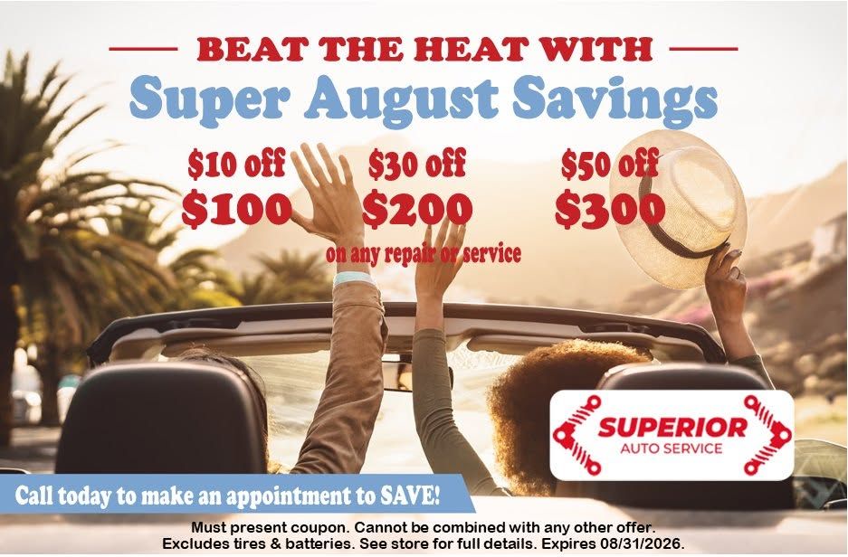 August Tiered discount for Superior Auto Service on Repairs and Maintenance