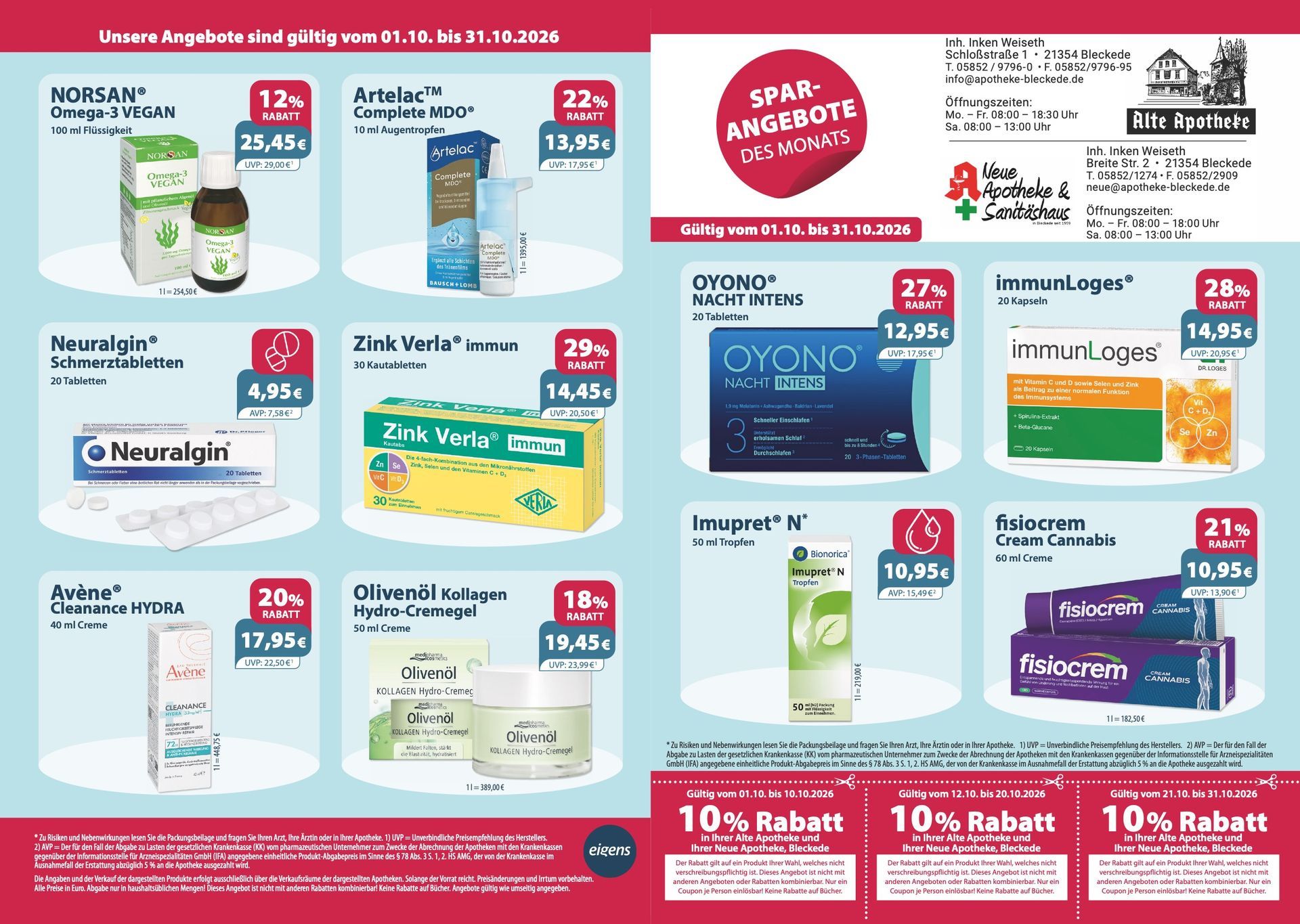 Ein Flyer für eine Apotheke mit vielen Produkten darauf