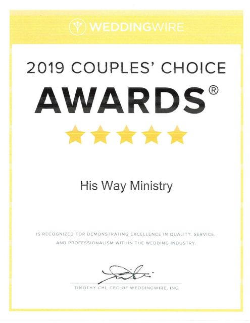 A couple 's choice awards certificate for his way ministry 2019