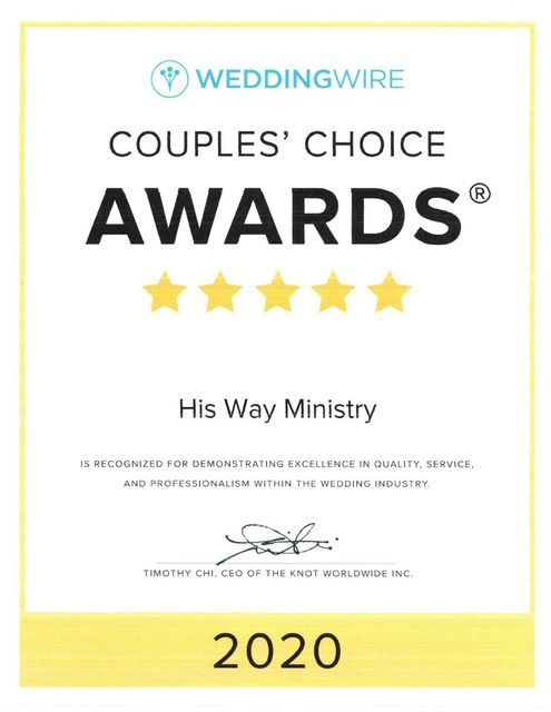 A couple 's choice awards certificate for his way ministry 2020