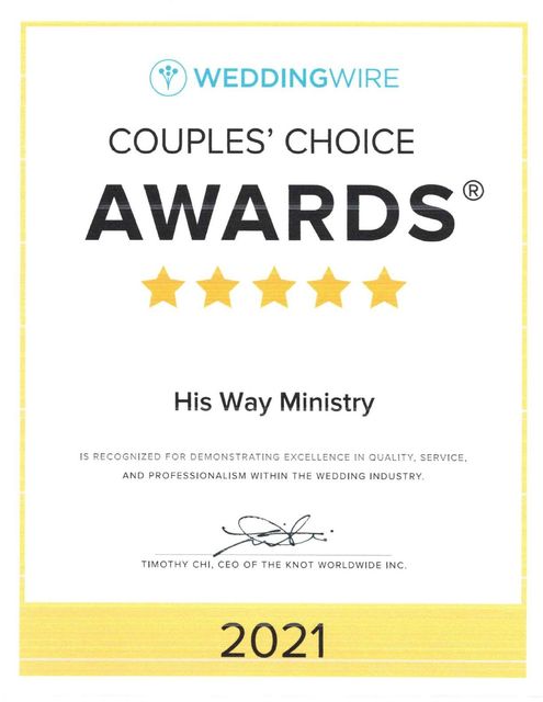 A couple 's choice awards certificate for his way ministry 2021