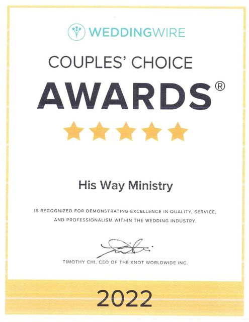 A couple 's choice awards certificate for his way ministry 2022