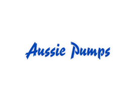 A blue logo for aussie pumps on a white background