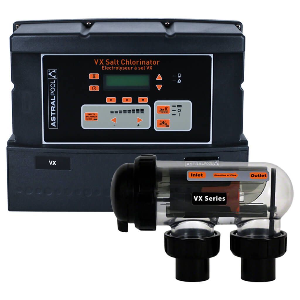 An astral pool vx salt chlorinator is shown on a white background