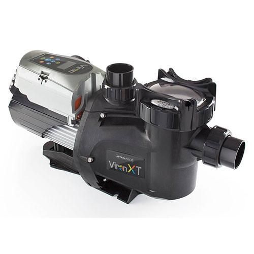 A black swimming pool pump with a remote control on a white background.