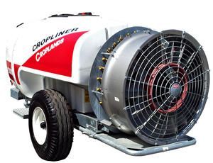 A cropliner sprayer with a large fan attached to it