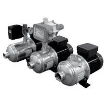 Three water pumps are sitting next to each other on a white background.