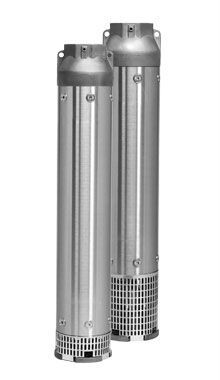 Two stainless steel water pumps are sitting next to each other on a white background.