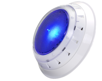 A blue light is sitting on a white surface