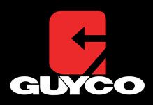 A guyco logo with an arrow pointing to the right on a black background.