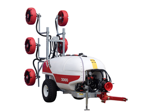 A white and red sprayer with the number 2000 on it