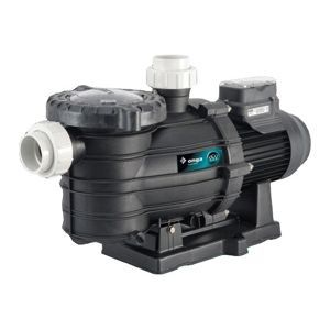 A black and white swimming pool pump on a white background.