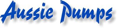 A blue logo for aussie pumps on a white background