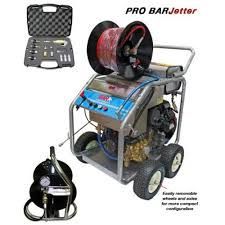 A picture of a pro bar jetter pressure washer on wheels.