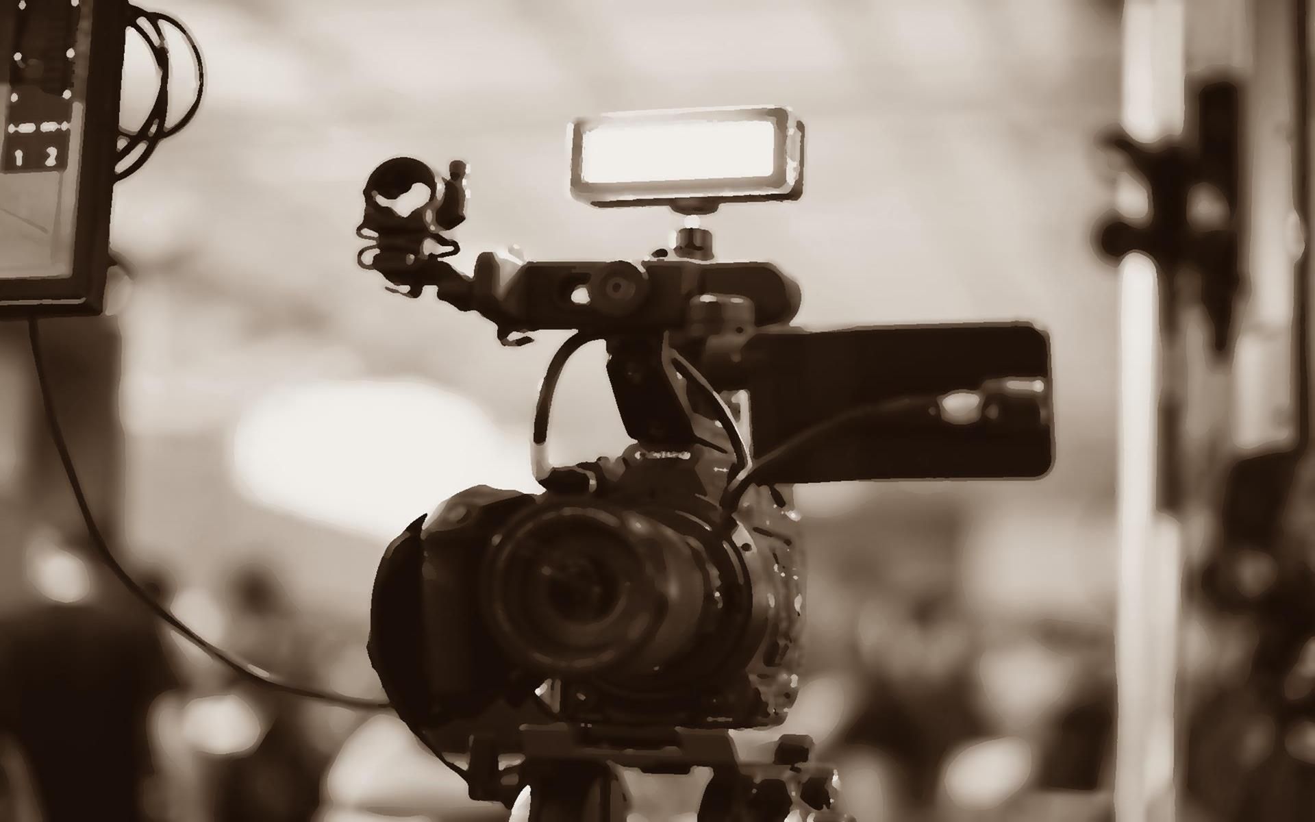 film camera on a tripod